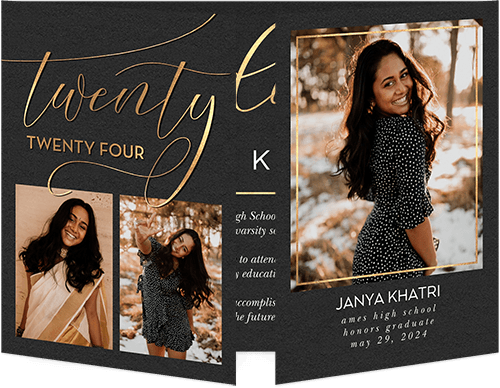 Elaborate Longhand Graduation Announcement, Grey, Gate Fold, Matte, Folded Smooth Cardstock, Square