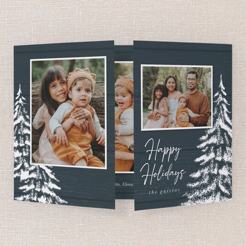 Brushed Pine Holiday Card, Blue, Gate Fold, Holiday, Pearl Shimmer Cardstock, Square, Navy