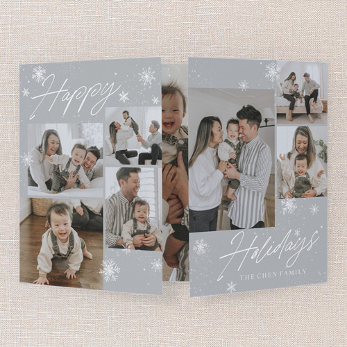 Festive Flurry Holiday Card, Grey, Gate Fold, Holiday, Matte, Folded Smooth Cardstock, Square, Silver