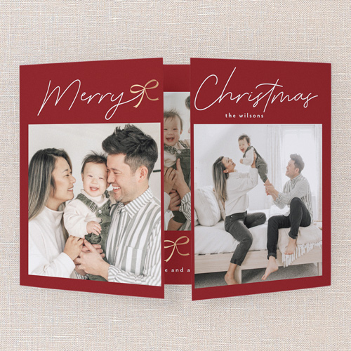 Merry Accent Holiday Card, Red, Gate Fold, Christmas, Matte, Folded Smooth Cardstock, Square, Apple