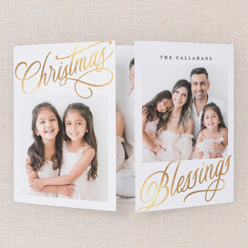 Golden Blessings Holiday Card, White, Gate Fold, Religious, Matte, Folded Smooth Cardstock, Square, White