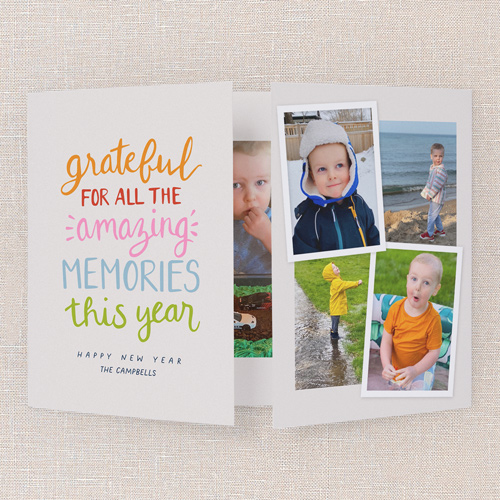 Grateful Memories New Year's Card, Grey, Gate Fold, New Year, Matte, Folded Smooth Cardstock, Square