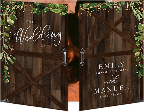 Barn Door Wedding Invitation, Brown, Gate Fold, Matte, Folded Smooth Cardstock, Square