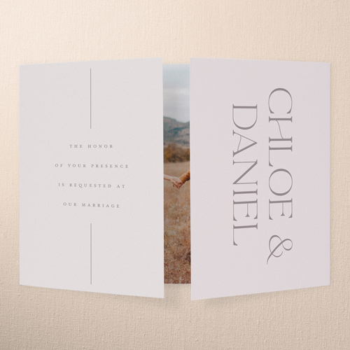 Vertical Headline Wedding Invitation, Gray, Gate Fold, Write Your Own, Pearl Shimmer Cardstock, Square