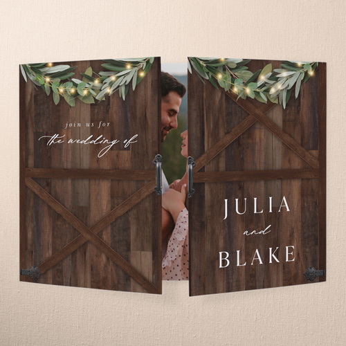 Wooden Wonders Wedding Invitation, Brown, Gate Fold, Pearl Shimmer Cardstock, Square