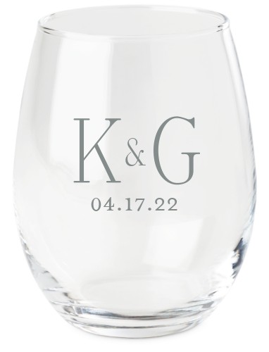 Together Initials Wine Glass, Etched Wine, White