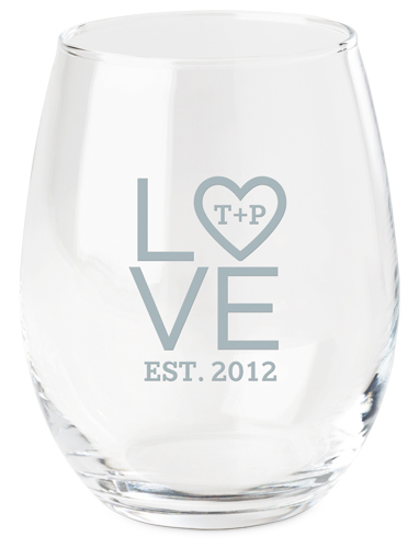 Stacked Love Initials Wine Glass, Etched Wine, White