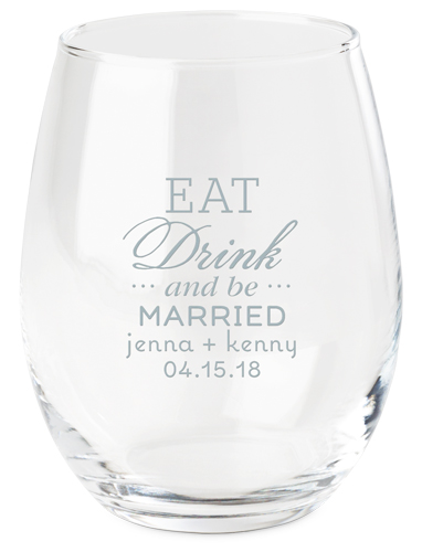 Eat, Drink and be Married Wine Glass, Etched Wine, White