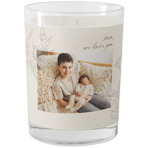 Neutral Floral Glass Candle, Glass, Grapefruit Blossom, 9oz, Black, black