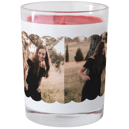 Scallop Border Glass Candle, Glass, Fireside Spice, 9oz, White, white