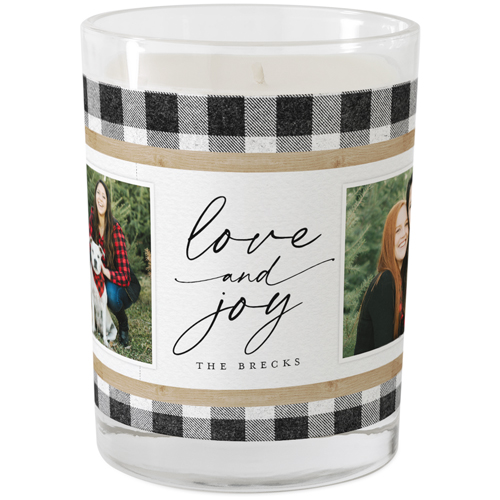 Buffalo Plaid Joy Glass Candle, Glass, Unscented, 9oz, Black