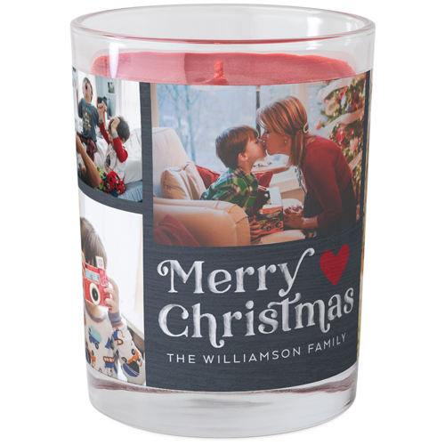 Contemporary Merry Christmas Glass Candle, Glass, Fireside Spice, 9oz, Gray