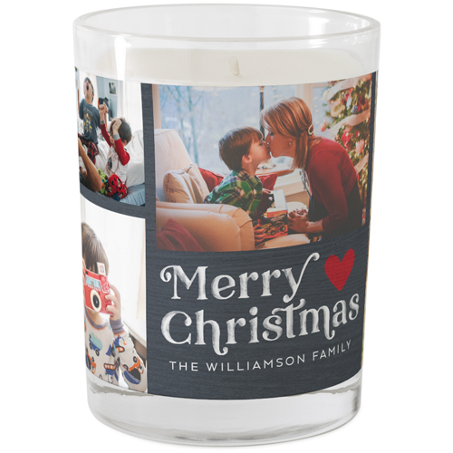 Contemporary Merry Christmas Glass Candle, Glass, Unscented, 9oz, Gray