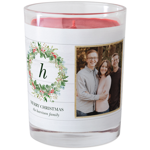 Monogram Rustic Wreath Glass Candle, Glass, Fireside Spice, 9oz, White