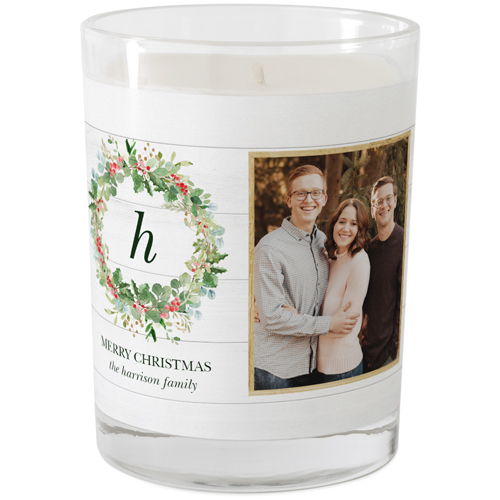 Monogram Rustic Wreath Glass Candle, Glass, Unscented, 9oz, White