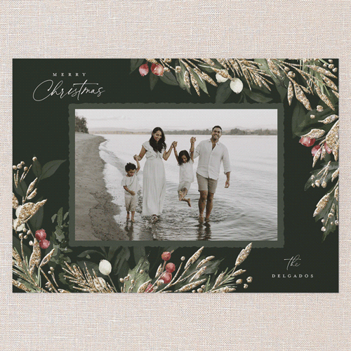 Elegant Evergreen Holiday Card, Green, Write Your Own, Antique Gold Glitter, Matte, Signature Smooth Cardstock, Square