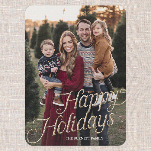 Luxe Holiday Greetings Holiday Card, Red, Holiday, Antique Gold Glitter, Matte, Signature Smooth Cardstock, Rounded, Ruby