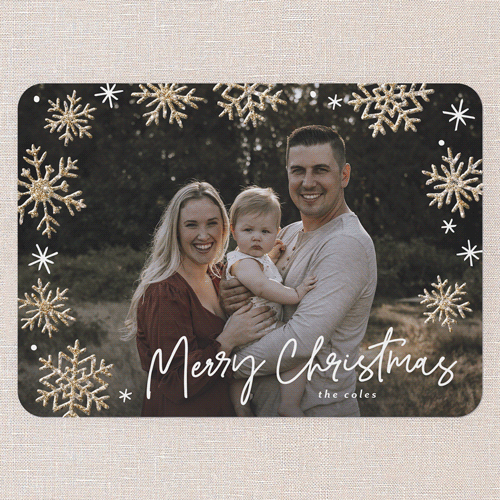 Snowflake Glisten Holiday Card, Blue, Christmas, Antique Gold Glitter, Matte, Signature Smooth Cardstock, Rounded, Powder Blue