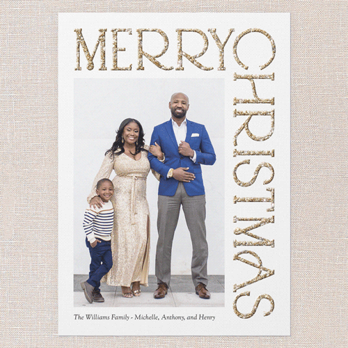 Shiny Serif Holiday Card, White, Christmas, Antique Gold Glitter, Matte, Signature Smooth Cardstock, Square, White