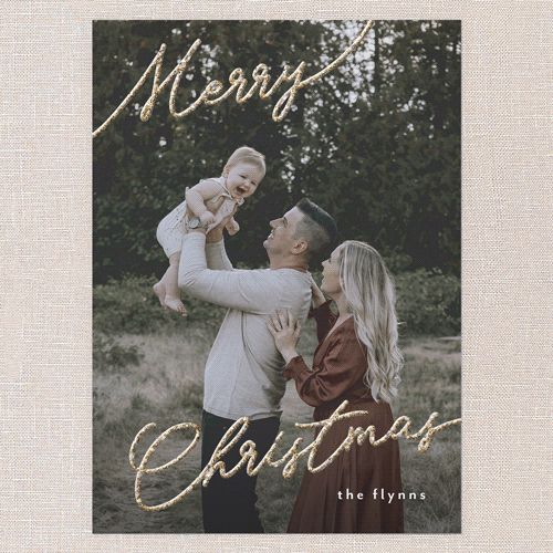 Shiny Sentiment Holiday Card, White, Christmas, Antique Gold Glitter, Matte, Signature Smooth Cardstock, Square, White