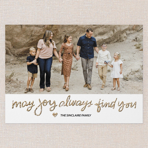 Joy Always Holiday Card, White, Holiday, Antique Gold Glitter, Matte, Signature Smooth Cardstock, Square, White