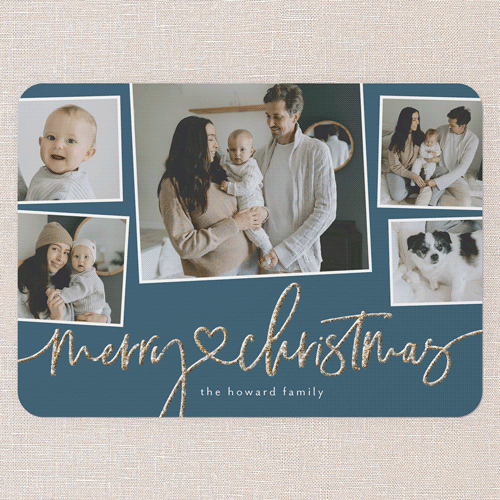 Sparkle Wishes Holiday Card, Blue, Christmas, Antique Gold Glitter, Matte, Signature Smooth Cardstock, Rounded, Neptune