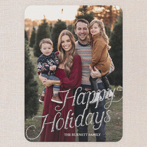 Luxe Holiday Greetings Holiday Card, Red, Holiday, Silver Glitter, Matte, Signature Smooth Cardstock, Rounded