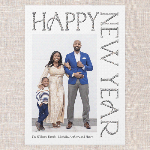 Shiny Serif Holiday Card, White, New Year, Silver Glitter, Matte, Signature Smooth Cardstock, Square, White