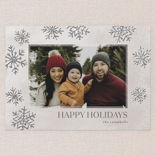 Snow Serenity Holiday Card, Beige, Holiday, Silver Glitter, Matte, Signature Smooth Cardstock, Square, Wheat