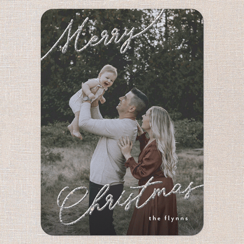 Shiny Sentiment Holiday Card, White, Christmas, Silver Glitter, Matte, Signature Smooth Cardstock, Rounded, White