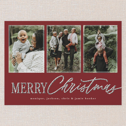 Glittered Wishes Holiday Card, Red, Christmas, Silver Glitter, Matte, Signature Smooth Cardstock, Square, Marsala