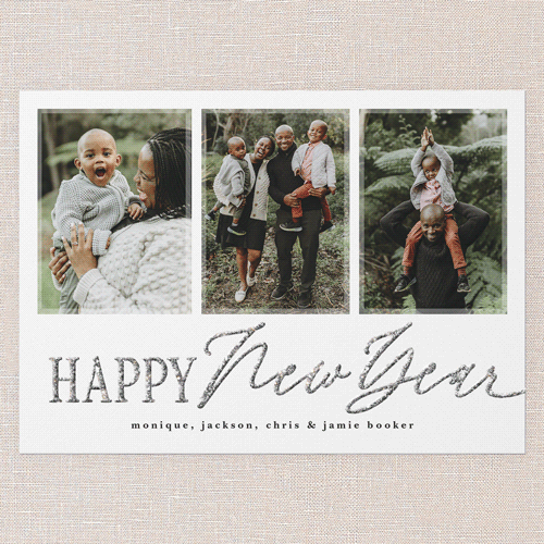 Glittered Wishes Holiday Card, White, New Year, Silver Glitter, Matte, Signature Smooth Cardstock, Square, White