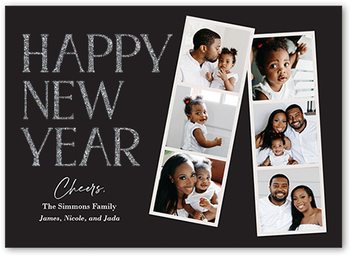 Elegant Film New Year's Card, Black, New Year, Silver Glitter, Matte, Signature Smooth Cardstock, Square