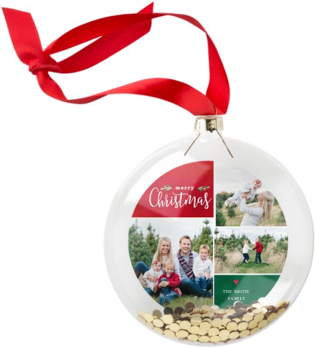 Classic Christmas Collage Glitter Ornament, Red, Circle