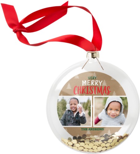 Very Merry Christmas Glitter Ornament, Beige, Circle Ornament