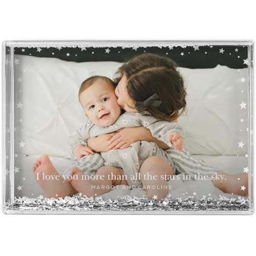 Moon And Stars Border Glitter Block, White