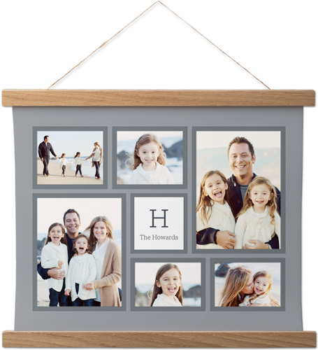 Monogrammed Collage Landscape Hanging Canvas Print, Natural, 11x14, Gray, asphalt