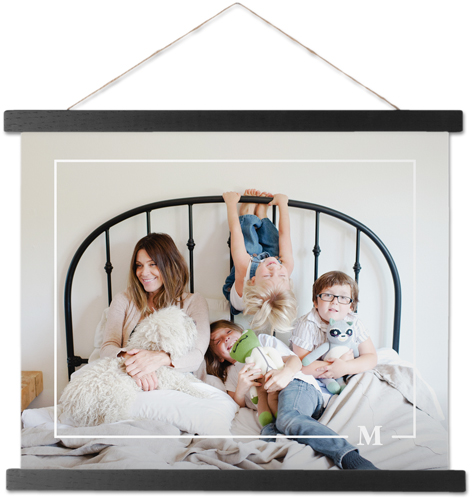 Simple Monogram Border Hanging Canvas Print, Black, 11x14, White
