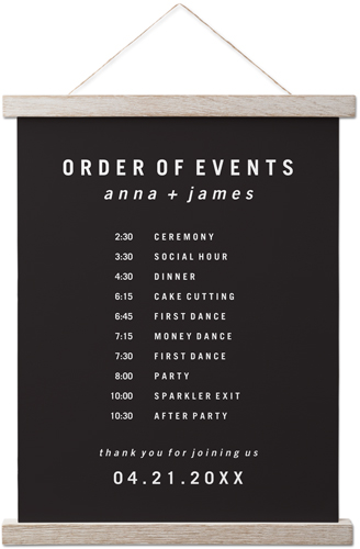 Modern and Minimal Order of Events Hanging Canvas Print, Rustic, 11x14, Gray