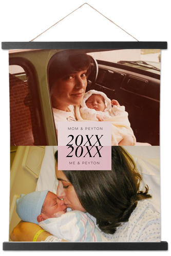 Then and Now Hanging Canvas Print, Black, 11x14, Pink, blush