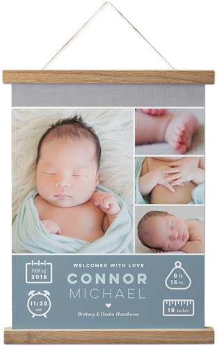 Welcome Baby Boy Hanging Canvas Print, Natural, 11x14, Blue