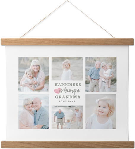 Happiness Heart Collage Hanging Canvas Print, Natural, 11x14, Pink