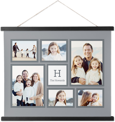 Monogrammed Collage Landscape Hanging Canvas Print, Black, 16x20, Gray