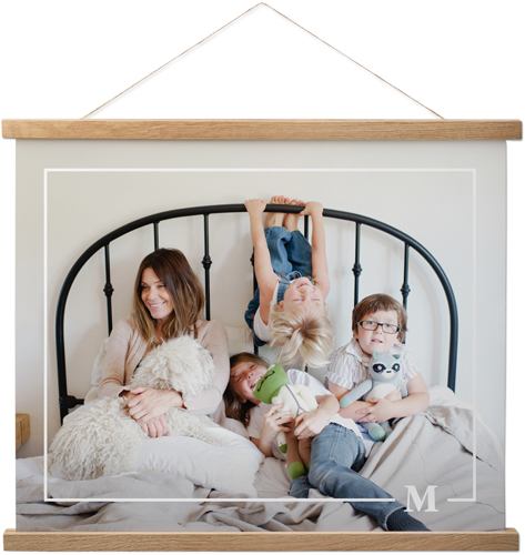 Simple Monogram Border Hanging Canvas Print, Natural, 16x20, White
