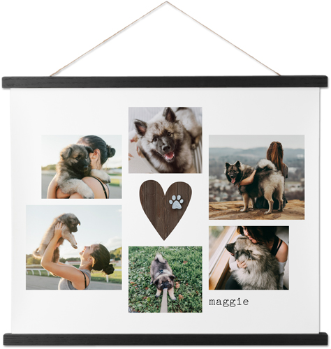 Rustic Paw Heart Hanging Canvas Print, Black, 16x20, Brown, chocolate
