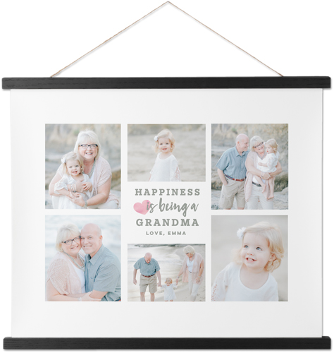 Happiness Heart Collage Hanging Canvas Print, Black, 16x20, Pink, blush