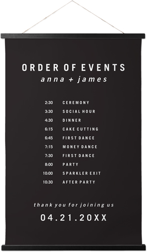 Modern and Minimal Order of Events Hanging Canvas Print, Black, 20x30, Gray