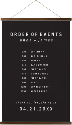 Modern and Minimal Order of Events Hanging Canvas Print, Walnut, 20x30, Gray