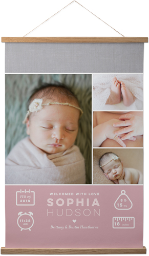 Welcome Baby Girl Hanging Canvas Print, Natural, 20x30, Pink