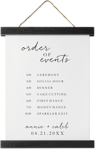 Scripted Order of Events Hanging Canvas Print, Black, 8x10, White